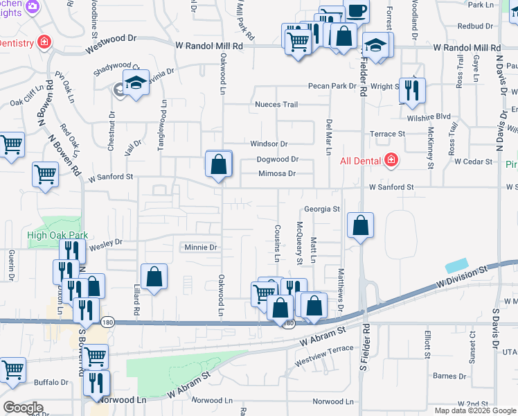 map of restaurants, bars, coffee shops, grocery stores, and more near 1830 Sheehan Court in Arlington