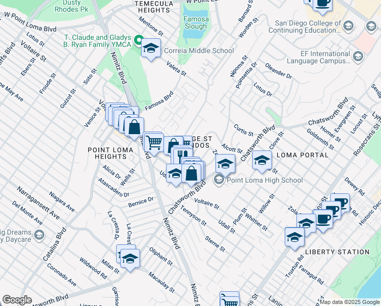 map of restaurants, bars, coffee shops, grocery stores, and more near 2310 Palermo Drive in San Diego