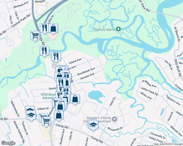 map of restaurants, bars, coffee shops, grocery stores, and more near 1502 Kemper Avenue in Charleston