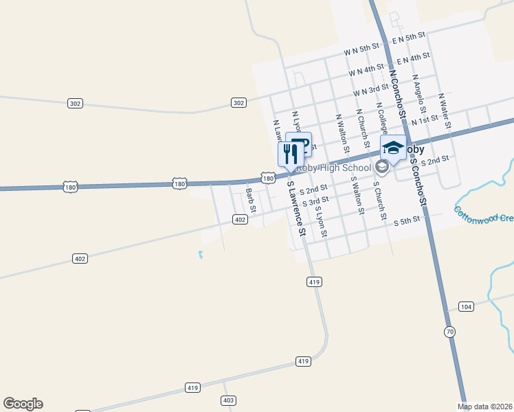 map of restaurants, bars, coffee shops, grocery stores, and more near 112 Barb Street in Roby