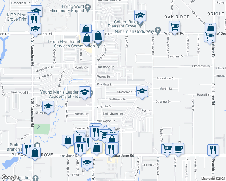 map of restaurants, bars, coffee shops, grocery stores, and more near 10403 Cradlerock Drive in Dallas