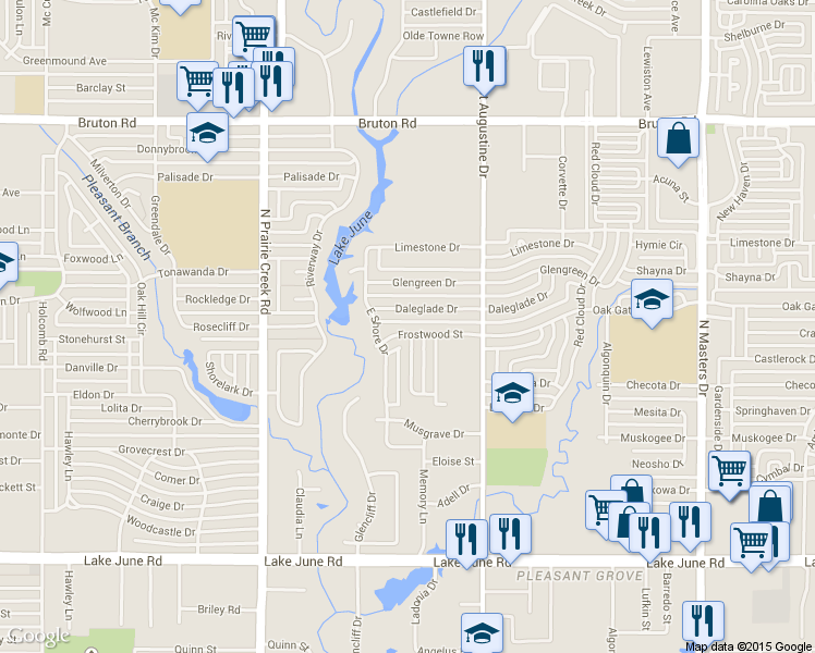 map of restaurants, bars, coffee shops, grocery stores, and more near 9425 Frostwood Street in Dallas