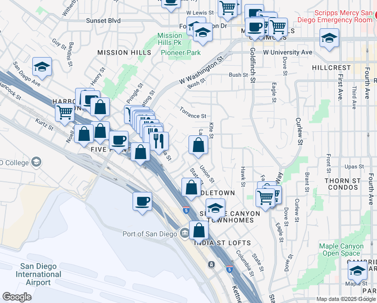 map of restaurants, bars, coffee shops, grocery stores, and more near 1503 Glenwood Drive in San Diego