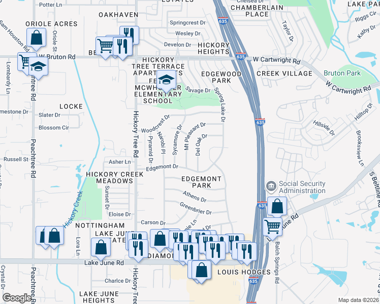 map of restaurants, bars, coffee shops, grocery stores, and more near 2000 Mount Pleasant Drive in Mesquite