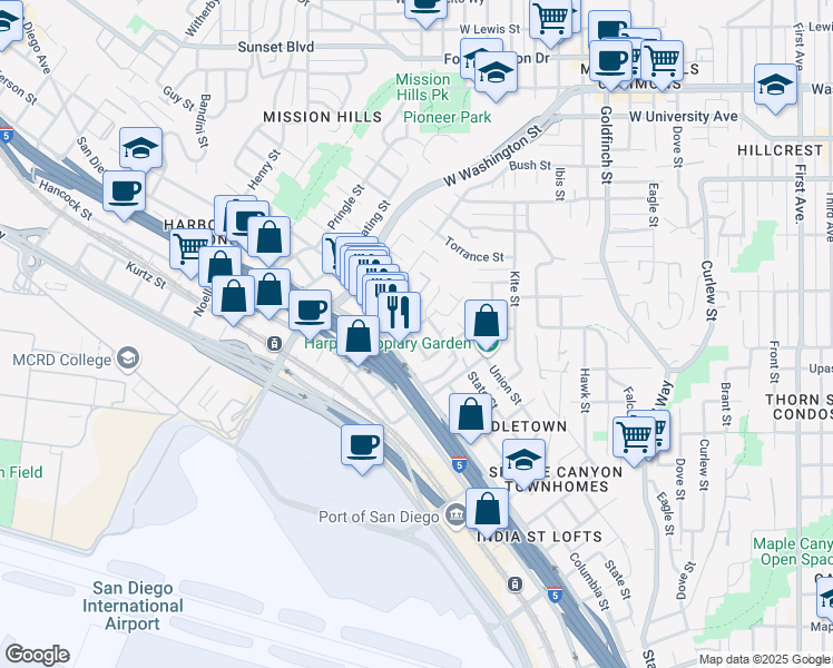 map of restaurants, bars, coffee shops, grocery stores, and more near 1617 Chalmers Street in San Diego