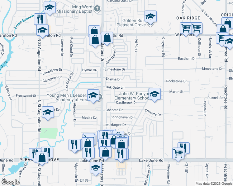 map of restaurants, bars, coffee shops, grocery stores, and more near 10311 Cradlerock Drive in Dallas