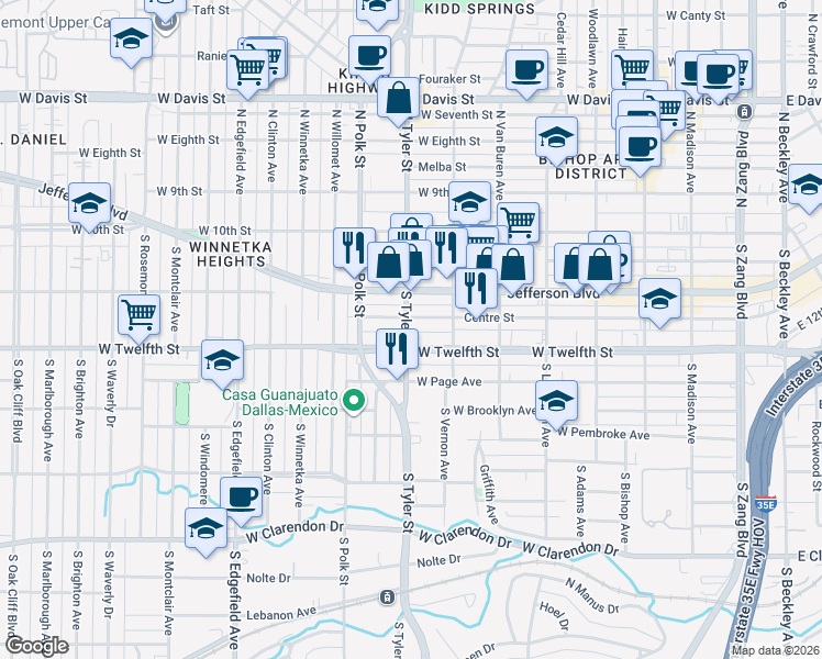 map of restaurants, bars, coffee shops, grocery stores, and more near 826 Centre Street in Dallas