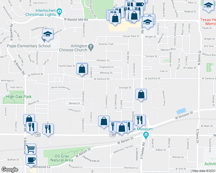 map of restaurants, bars, coffee shops, grocery stores, and more near 1814 Cousins Court in Arlington