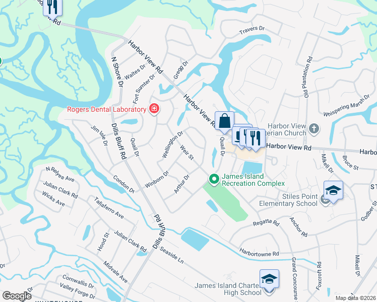map of restaurants, bars, coffee shops, grocery stores, and more near 824 Weir Street in Charleston