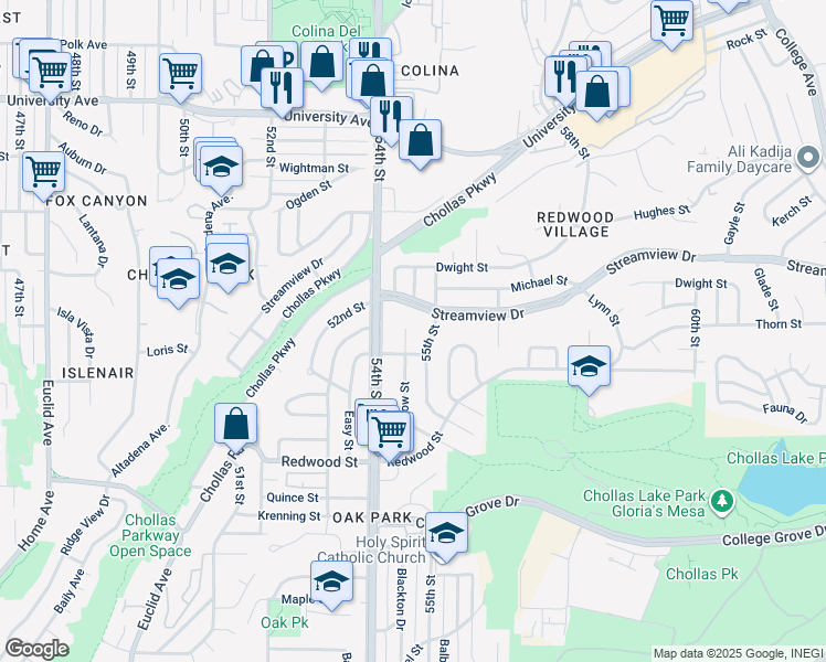 map of restaurants, bars, coffee shops, grocery stores, and more near 3333 Winlow Street in San Diego