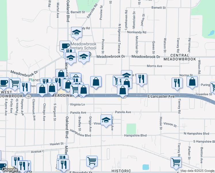map of restaurants, bars, coffee shops, grocery stores, and more near 2613 Hughes Avenue in Fort Worth