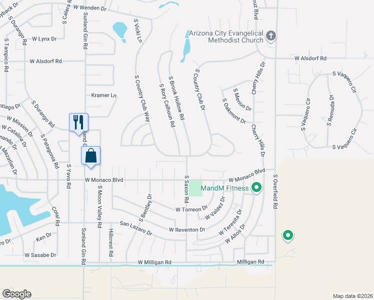 map of restaurants, bars, coffee shops, grocery stores, and more near 15181 South Rory Calhoun Drive in Eloy