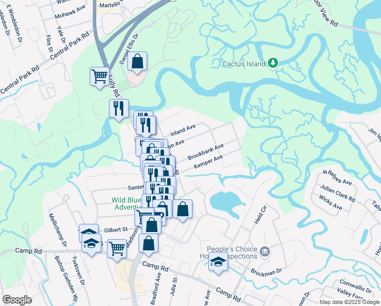 map of restaurants, bars, coffee shops, grocery stores, and more near 1552 Brookbank Avenue in Charleston