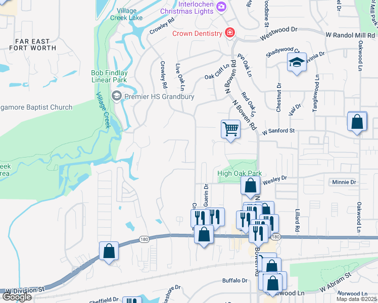 map of restaurants, bars, coffee shops, grocery stores, and more near 612 Crowley Road in Arlington