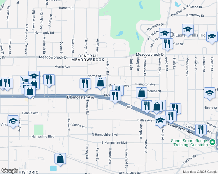 map of restaurants, bars, coffee shops, grocery stores, and more near 5200 Purington Avenue in Fort Worth