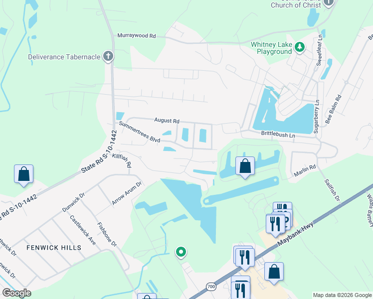map of restaurants, bars, coffee shops, grocery stores, and more near 2791 Summertrees Boulevard in Johns Island