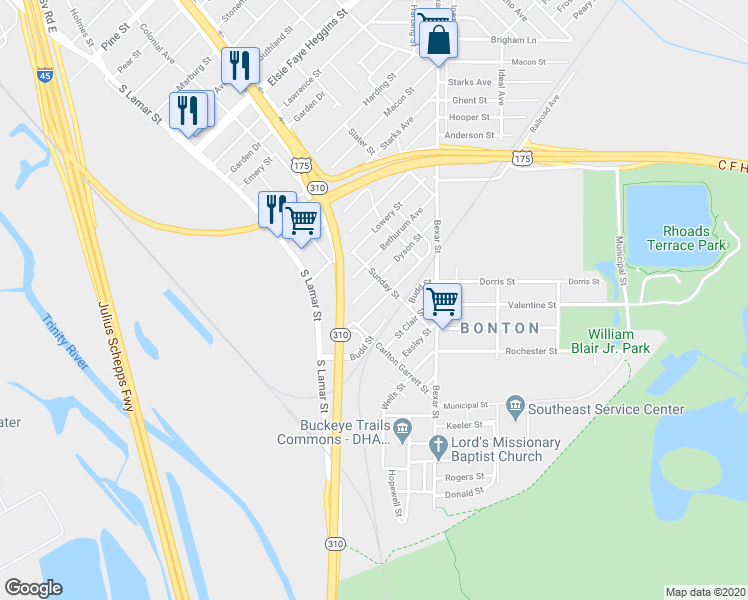 map of restaurants, bars, coffee shops, grocery stores, and more near 2329 Scott Street in Dallas