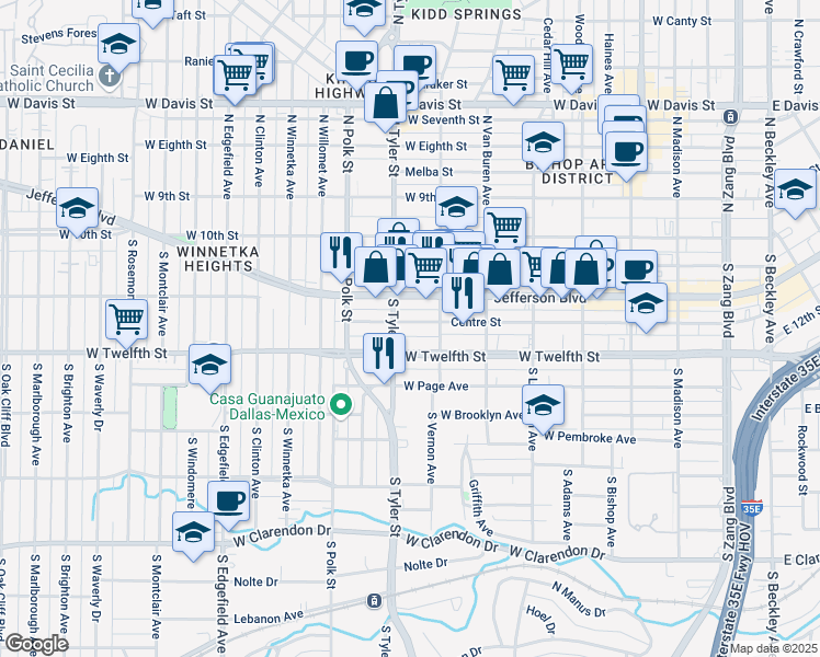 map of restaurants, bars, coffee shops, grocery stores, and more near 826 Centre Street in Dallas