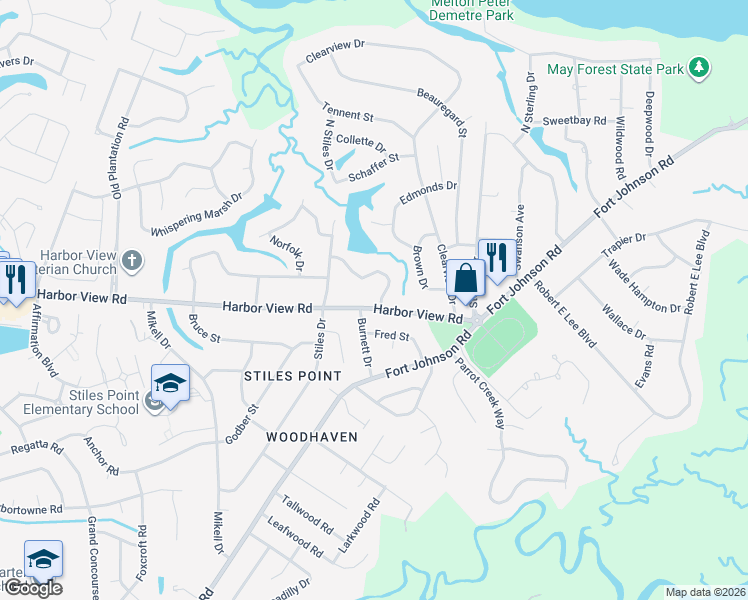 map of restaurants, bars, coffee shops, grocery stores, and more near 659 Ayers Dr in Charleston