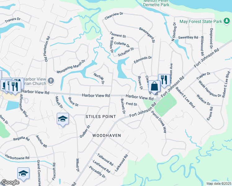 map of restaurants, bars, coffee shops, grocery stores, and more near 686 Harbor View Road in Charleston
