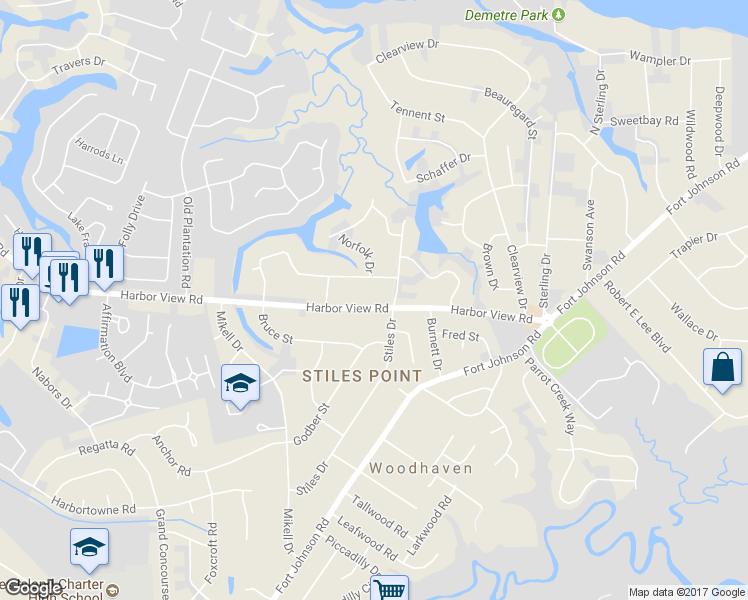 map of restaurants, bars, coffee shops, grocery stores, and more near 714 Harbor View Road in Charleston