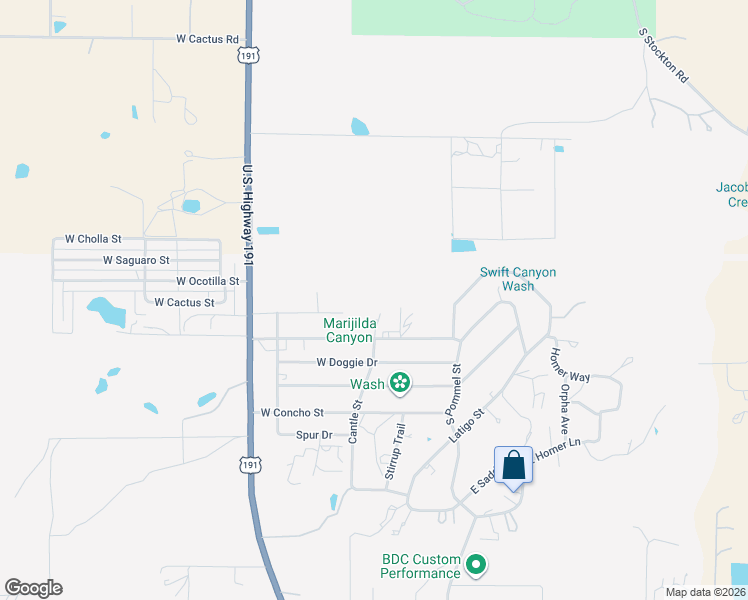 map of restaurants, bars, coffee shops, grocery stores, and more near 316 Roadrunner Street in Safford