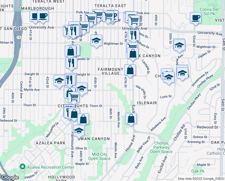 map of restaurants, bars, coffee shops, grocery stores, and more near in San Diego