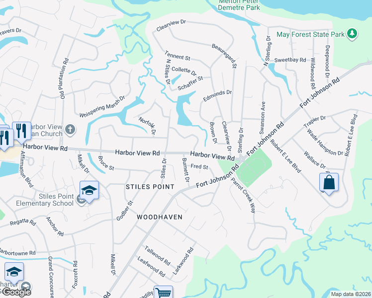 map of restaurants, bars, coffee shops, grocery stores, and more near 659 Ayers Drive in Charleston