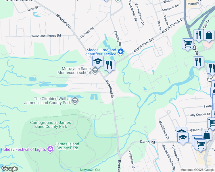 map of restaurants, bars, coffee shops, grocery stores, and more near 2005 Bradham Road in Charleston
