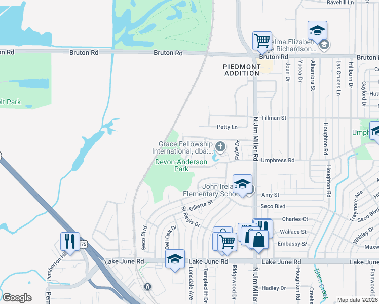 map of restaurants, bars, coffee shops, grocery stores, and more near 6711 Overpark Court in Dallas