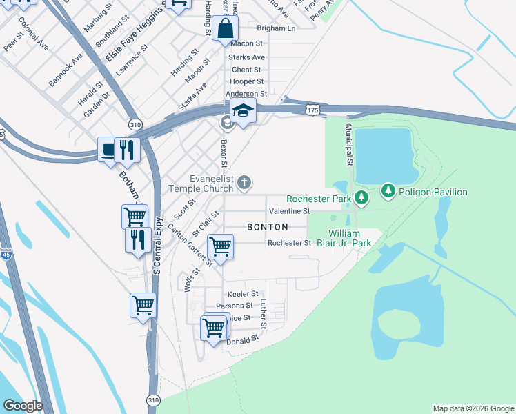 map of restaurants, bars, coffee shops, grocery stores, and more near 2717 Valentine Street in Dallas