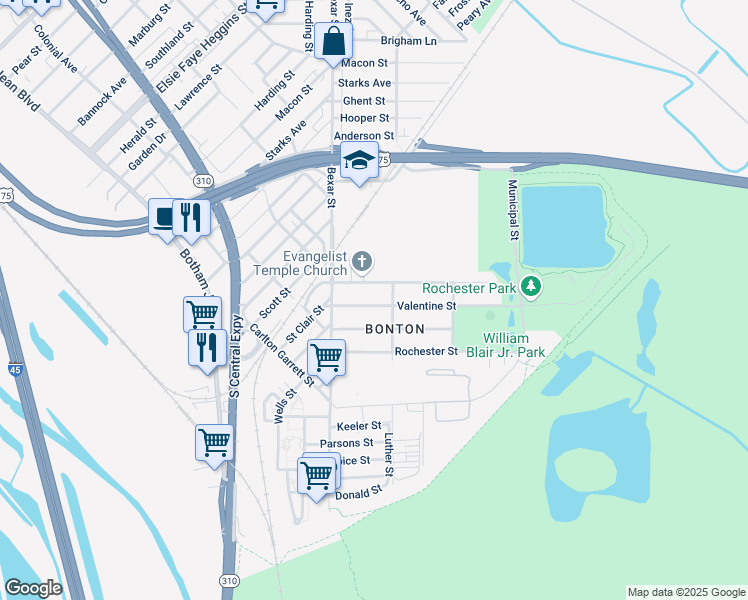 map of restaurants, bars, coffee shops, grocery stores, and more near 2717 Valentine Street in Dallas