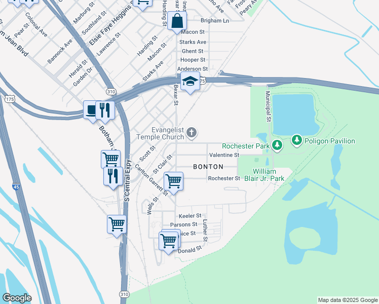 map of restaurants, bars, coffee shops, grocery stores, and more near 6026 Bexar Street in Dallas