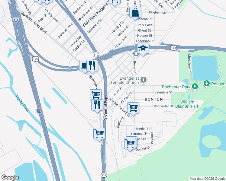 map of restaurants, bars, coffee shops, grocery stores, and more near 2329 Scott Street in Dallas