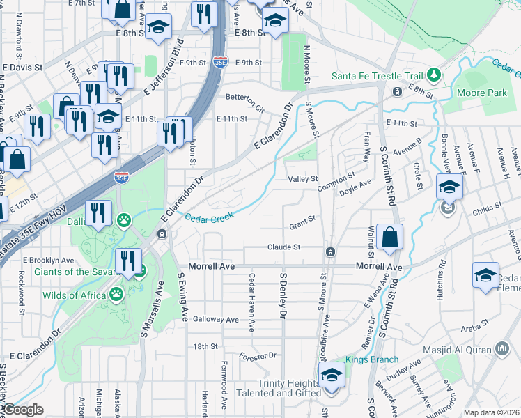 map of restaurants, bars, coffee shops, grocery stores, and more near 1116 Compton Street in Dallas