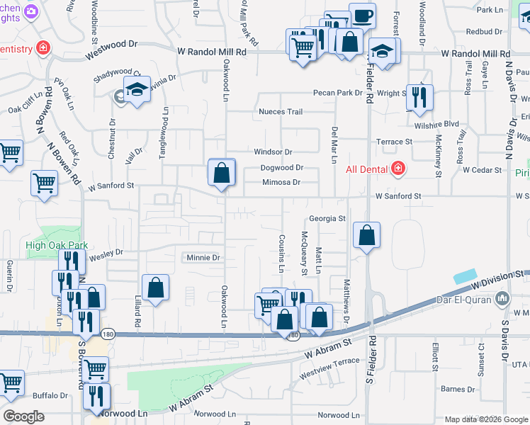 map of restaurants, bars, coffee shops, grocery stores, and more near 1830 Sheehan Court in Arlington