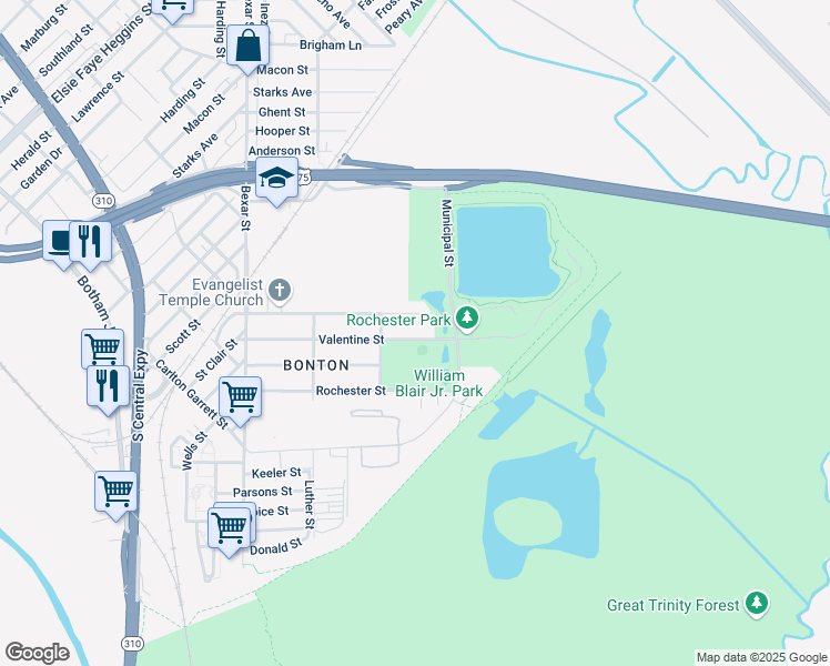 map of restaurants, bars, coffee shops, grocery stores, and more near 3031 Valentine St in Dallas