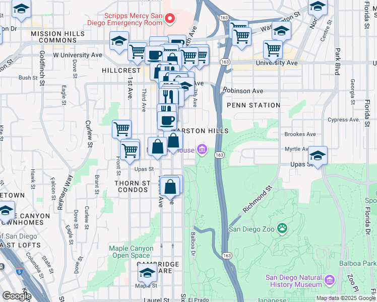 map of restaurants, bars, coffee shops, grocery stores, and more near in San Diego
