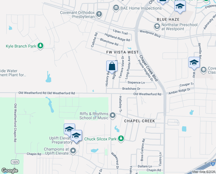 map of restaurants, bars, coffee shops, grocery stores, and more near 1229 Hickory Bend Lane in Fort Worth
