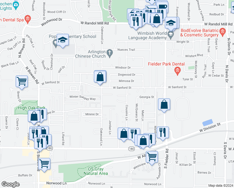 map of restaurants, bars, coffee shops, grocery stores, and more near 1829 Sheehan Court in Arlington