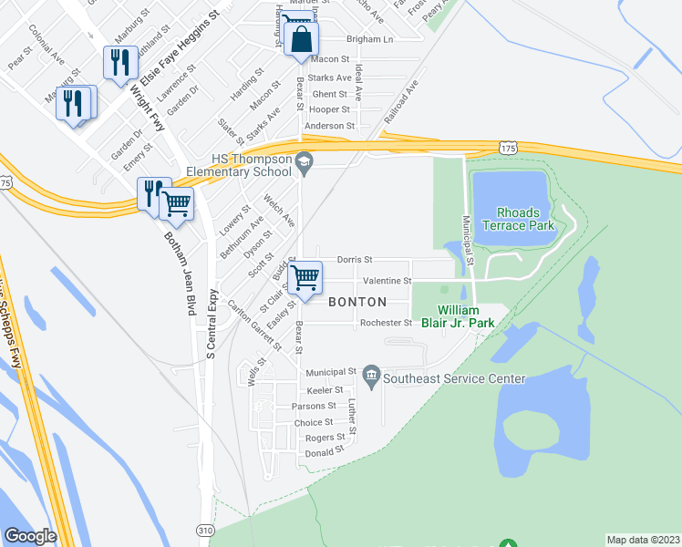 map of restaurants, bars, coffee shops, grocery stores, and more near 2717 Valentine Street in Dallas