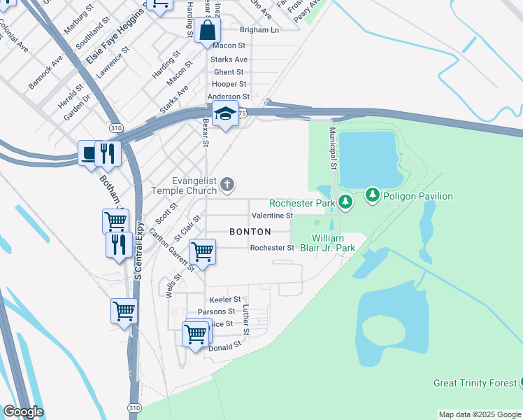 map of restaurants, bars, coffee shops, grocery stores, and more near 2817 Valentine Street in Dallas