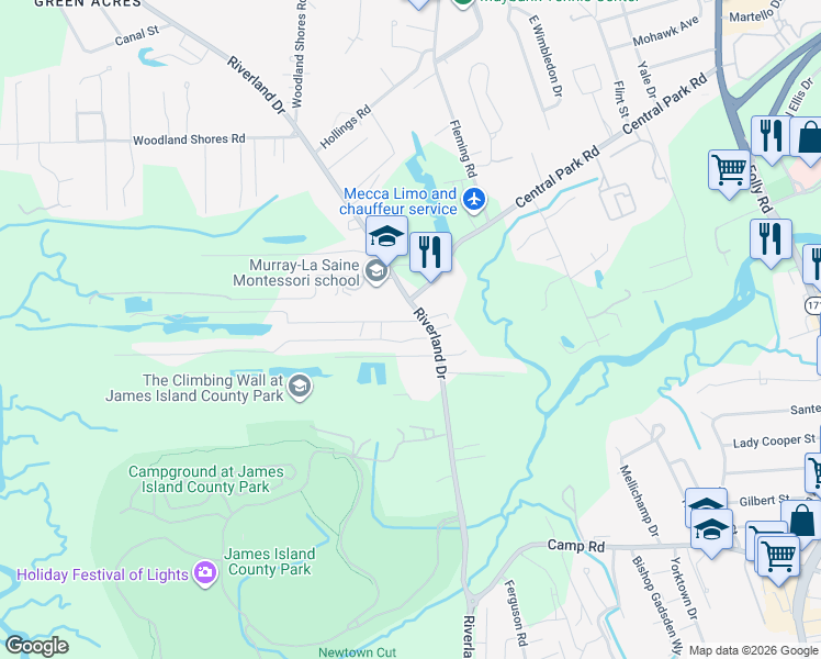 map of restaurants, bars, coffee shops, grocery stores, and more near 2005 Bradham Road in Charleston