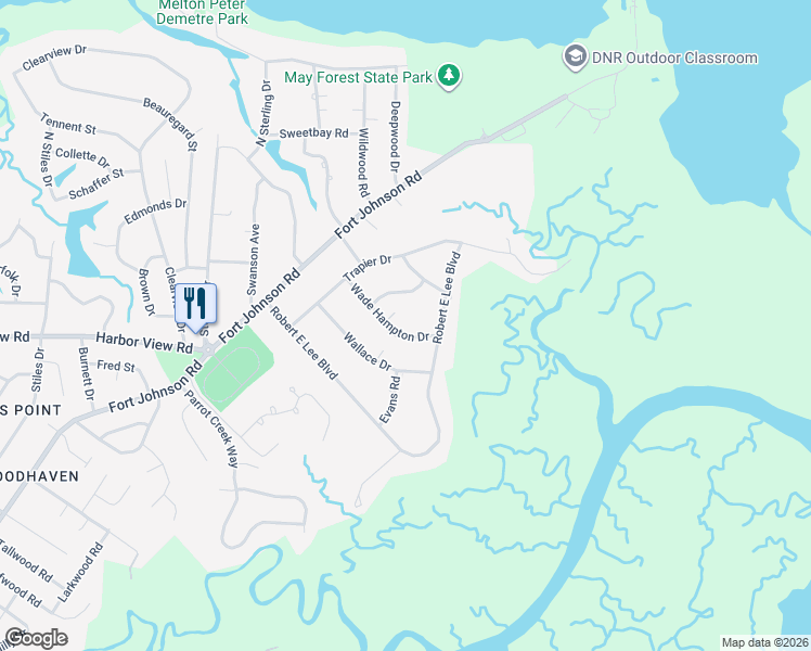 map of restaurants, bars, coffee shops, grocery stores, and more near 436 Wade Hampton Drive in Charleston