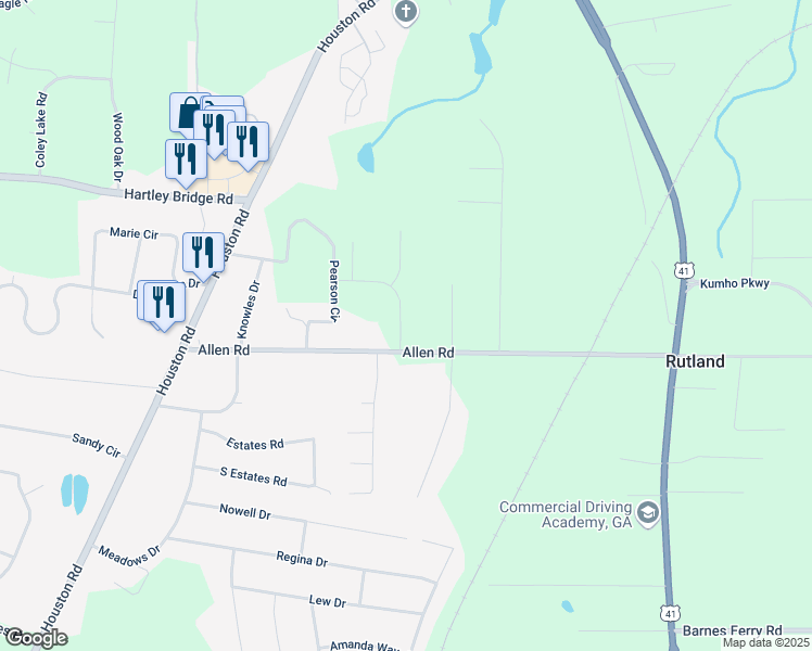 map of restaurants, bars, coffee shops, grocery stores, and more near 2655 Allen Road in Macon