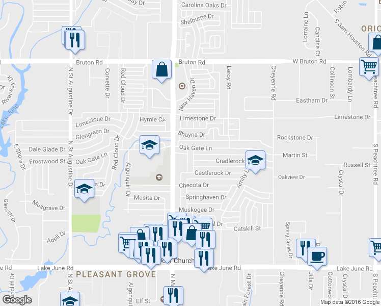map of restaurants, bars, coffee shops, grocery stores, and more near 10311 Cradlerock Drive in Dallas