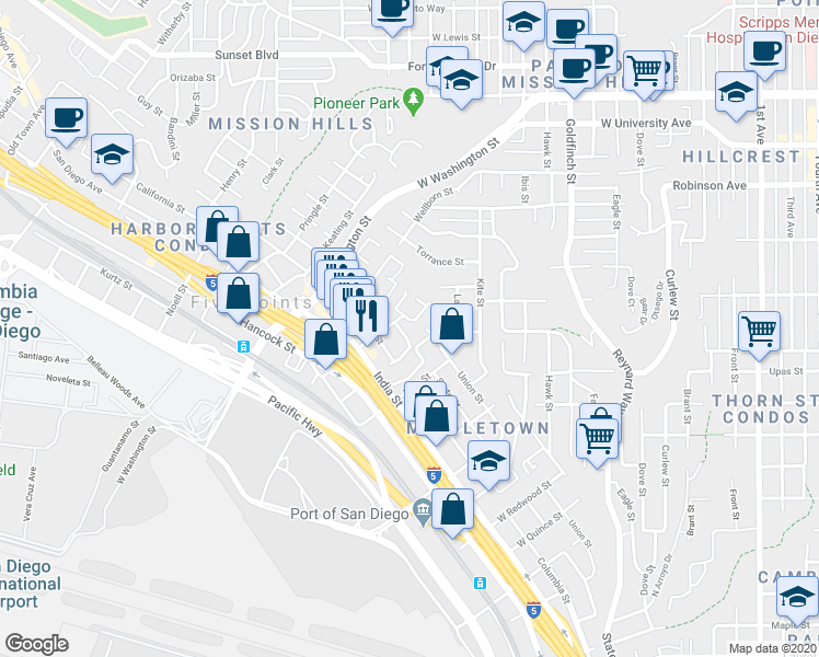 map of restaurants, bars, coffee shops, grocery stores, and more near 1503 Glenwood Drive in San Diego