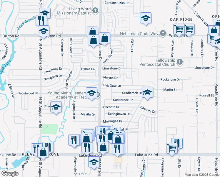 map of restaurants, bars, coffee shops, grocery stores, and more near 10311 Cradlerock Drive in Dallas