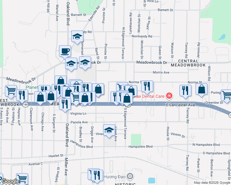 map of restaurants, bars, coffee shops, grocery stores, and more near 2613 Hughes Avenue in Fort Worth