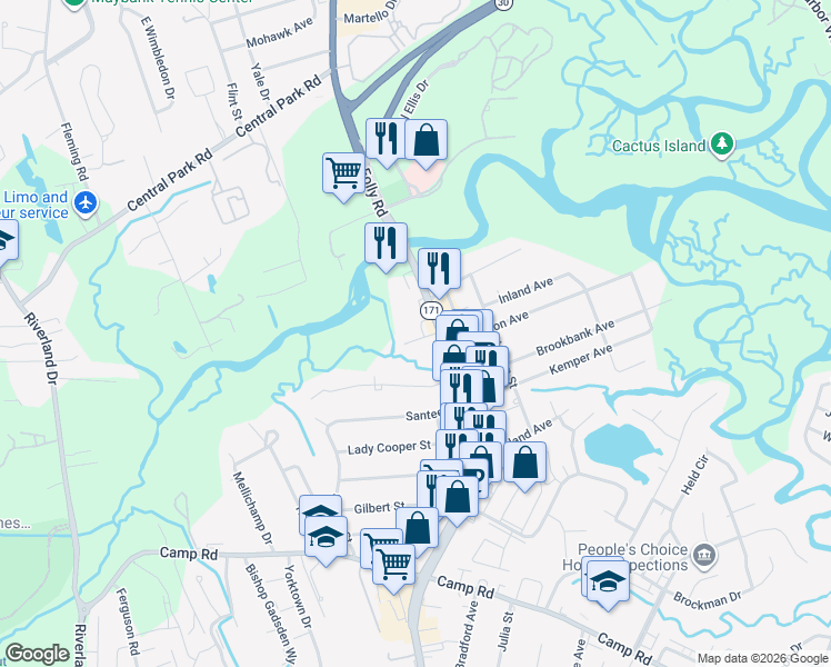 map of restaurants, bars, coffee shops, grocery stores, and more near 1712 Carlisle Road in Charleston